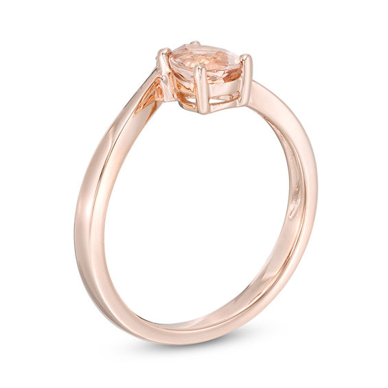 Pear-Shaped Morganite and Diamond Accent Chevron Ring in 10K Rose Gold