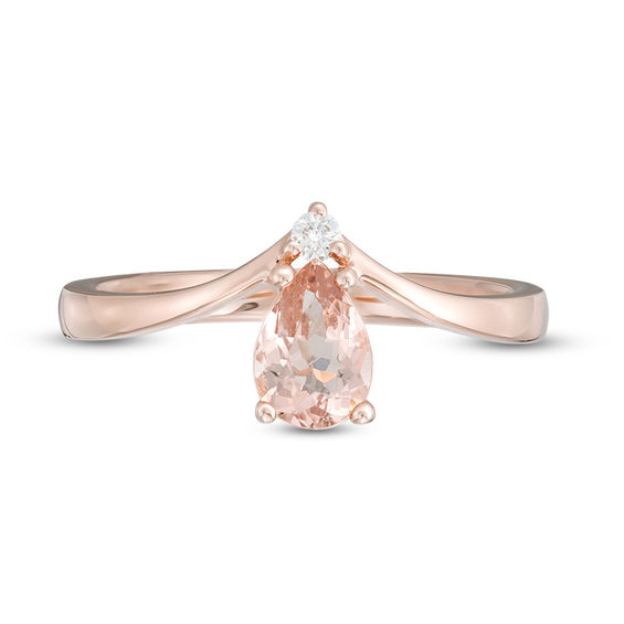 Pear-Shaped Morganite and Diamond Accent Chevron Ring in 10K Rose Gold