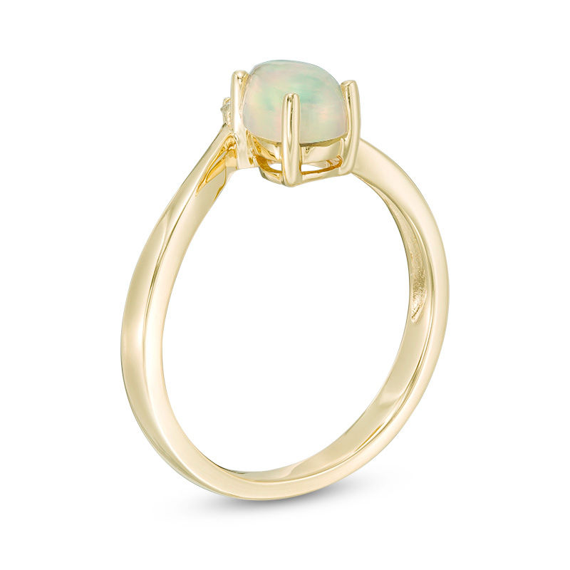 Main Image 3 of Pear-Shaped Opal and Diamond Accent Chevron Ring in 10K Gold