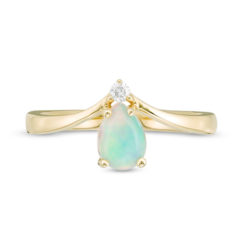 Main Image 4 of Pear-Shaped Opal and Diamond Accent Chevron Ring in 10K Gold