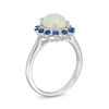 Thumbnail Image 3 of Oval Opal, Blue Sapphire and 1/15 CT. T.W. Diamond Double Sunburst Frame Ring in 10K White Gold