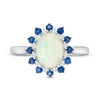 Thumbnail Image 4 of Oval Opal, Blue Sapphire and 1/15 CT. T.W. Diamond Double Sunburst Frame Ring in 10K White Gold