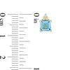 Thumbnail Image 3 of 5.0mm Asscher-Cut Swiss Blue Topaz and 1/20 CT. T.W. Diamond Tri-Top Stud Earrings in 10K Gold
