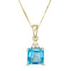 Thumbnail Image 0 of 7.0mm Asscher-Cut Swiss Blue Topaz and 1/20 CT. T.W. Diamond Tri-Top Drop Pendant in 10K Gold