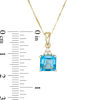 Thumbnail Image 2 of 7.0mm Asscher-Cut Swiss Blue Topaz and 1/20 CT. T.W. Diamond Tri-Top Drop Pendant in 10K Gold