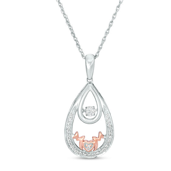 Unstoppable Love™ 1/8 CT. T.W. Diamond "MOM" Double Teardrop Pendant in Sterling Silver and 10K Rose Gold Unstoppable Love™ 1/8 CT. T.W. Diamond "MOM" Double Teardrop Pendant in Sterling Silver and 10K Rose Gold