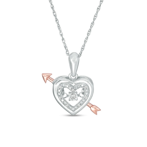 Diamond Accent Heart Frame with Arrow Pendant in Sterling Silver and 10K Rose Gold