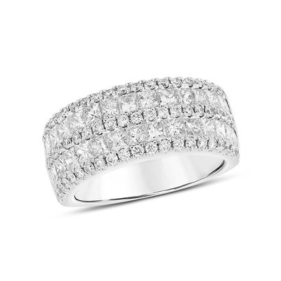 18K White Plated Gold 3 Row Princess Cut Cz Row Eternity Ring White Gold Ring 
