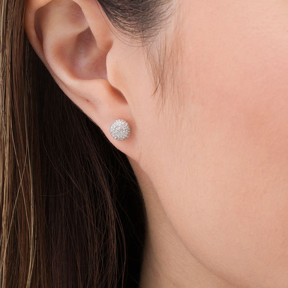 1/4 CT. T.w. Composite Diamond Button Stud Earrings in 10K White Gold