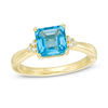 Thumbnail Image 1 of 7.0mm Asscher-Cut Swiss Blue Topaz and 1/20 CT. T.W. Diamond Tri-Sides Ring in 10K Gold