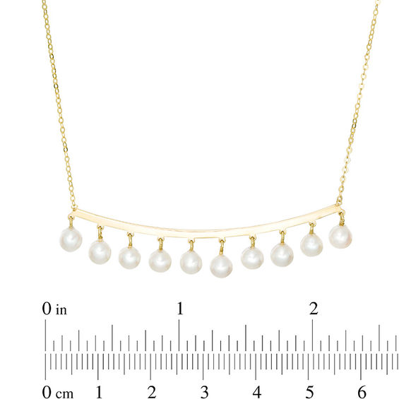 4.0mm Freshwater Cultured Pearl Dangle Curved Bar Necklace in 10K Gold