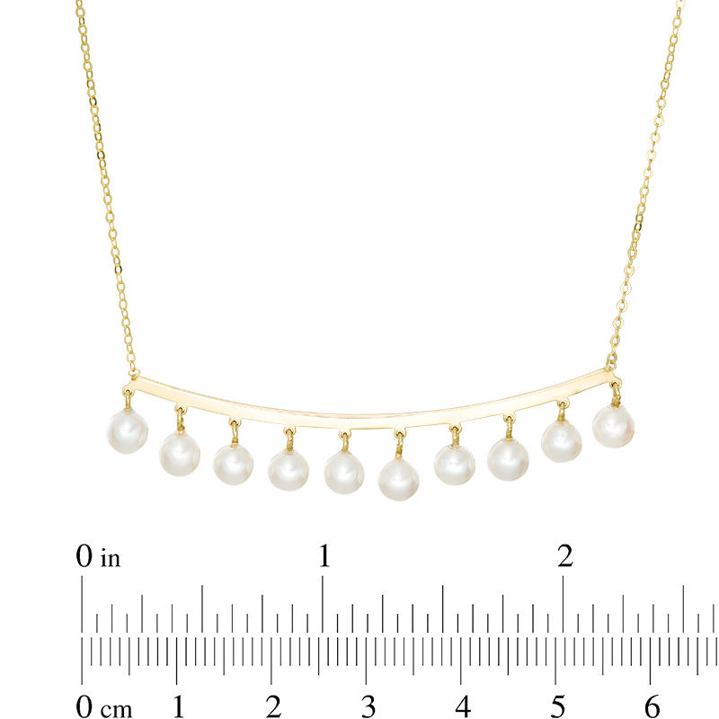 Main Image 3 of 4.0mm Freshwater Cultured Pearl Dangle Curved Bar Necklace in 10K Gold