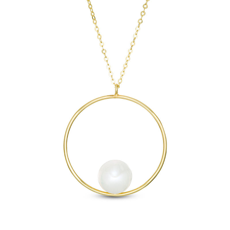 Main Image 1 of 8.0mm Freshwater Cultured Pearl Open Circle Pendant in 10K Gold