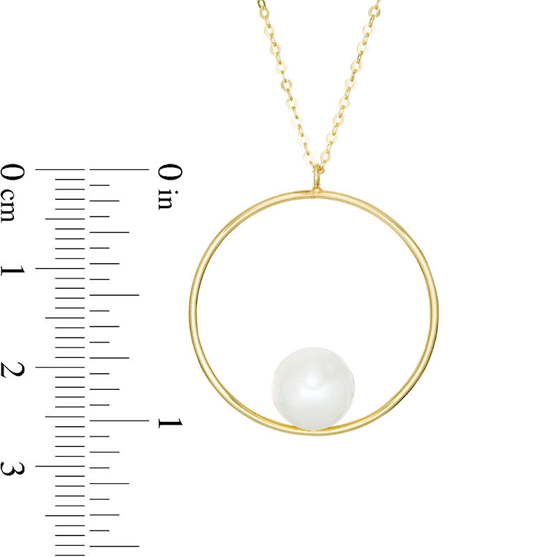 Main Image 3 of 8.0mm Freshwater Cultured Pearl Open Circle Pendant in 10K Gold