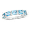 Thumbnail Image 1 of Cushion-Cut Swiss Blue Topaz and Lab-Created White Sapphire Alternating Five Stone Ring in Sterling Silver