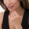 Thumbnail Image 2 of Cushion-Cut Swiss Blue Topaz and Lab-Created White Sapphire Alternating Five Stone Ring in Sterling Silver