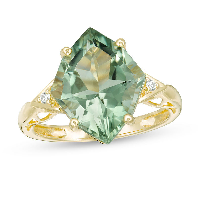 Main Image 1 of Marquise Green Quartz and Diamond Accent Geometric Ring in 10K Gold