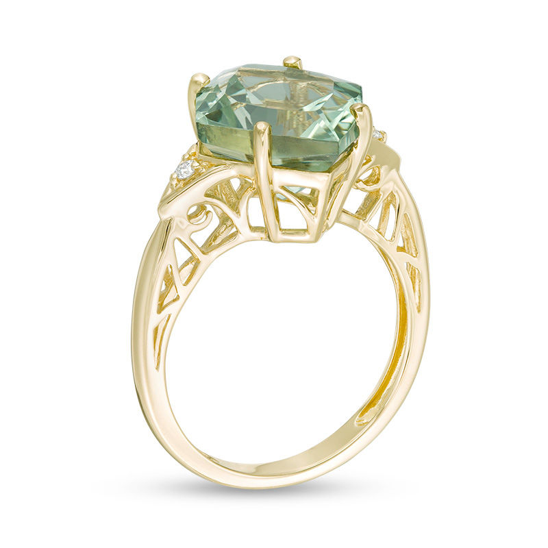 Marquise Green Quartz and Diamond Accent Geometric Ring in 10K Gold