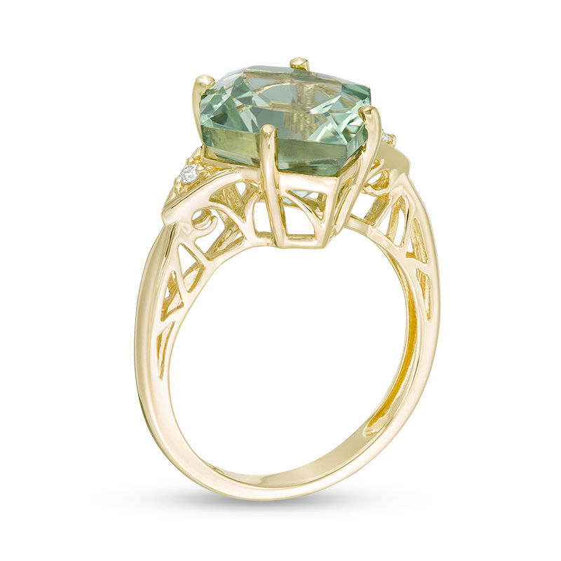 Main Image 3 of Marquise Green Quartz and Diamond Accent Geometric Ring in 10K Gold