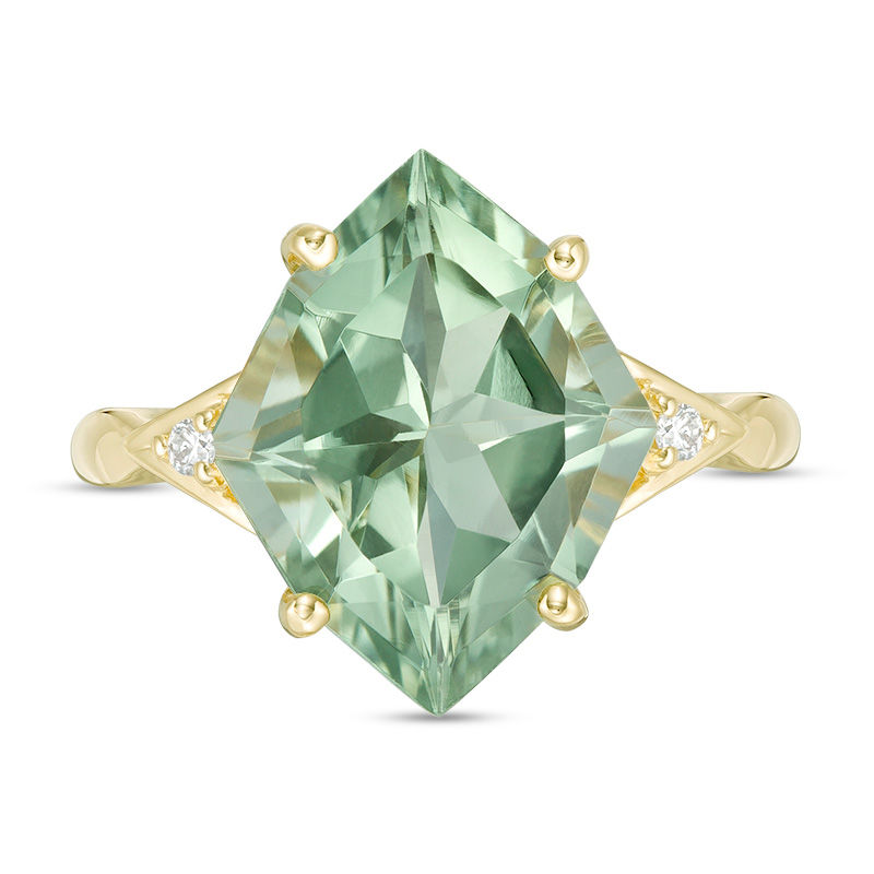 Main Image 4 of Marquise Green Quartz and Diamond Accent Geometric Ring in 10K Gold