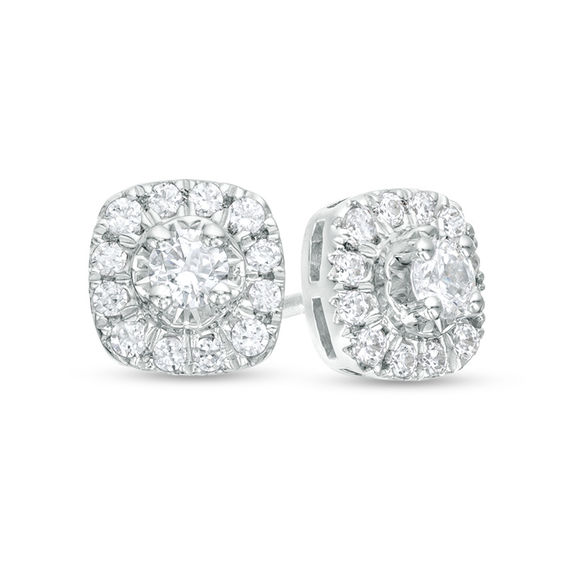 1/4 CT. T.w. Diamond Cushion Frame Stud Earrings in 10K White Gold
