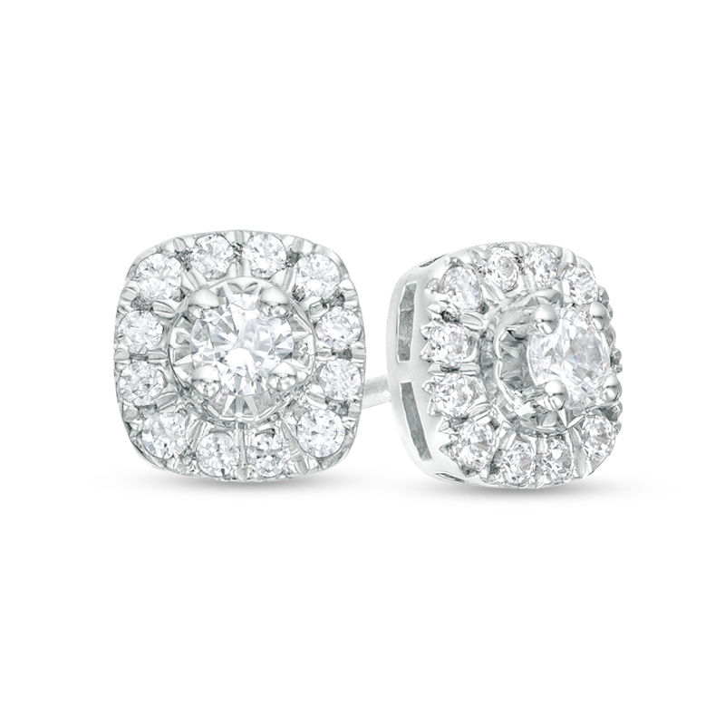 1/4 CT. T.W. Diamond Cushion Frame Stud Earrings in 10K White Gold