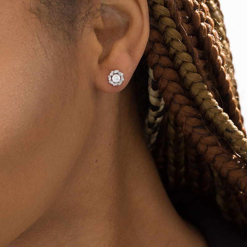 Main Image 2 of 1/2 CT. T.W. Diamond Twist Frame Stud Earrings in 10K White Gold