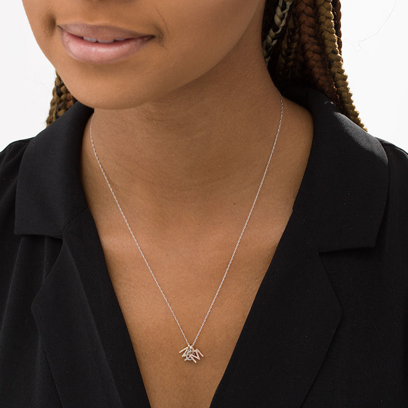Main Image 2 of 1/6 CT. T.W. Diamond Block Letters "MOM" Pendant in 10K Tri-Tone Gold
