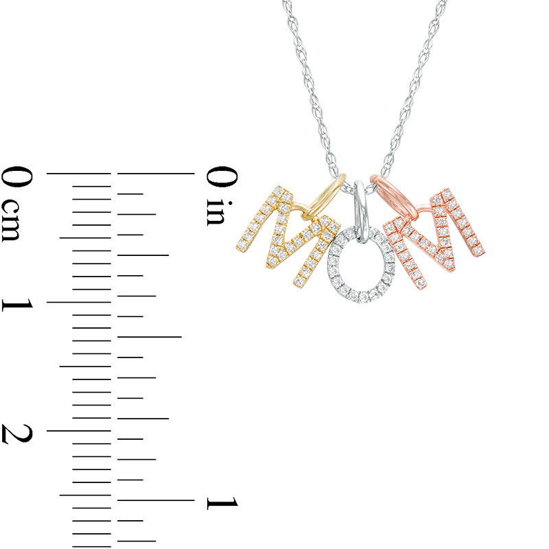 1/6 CT. T.W. Diamond Block Letters "MOM" Pendant in 10K Tri-Tone Gold