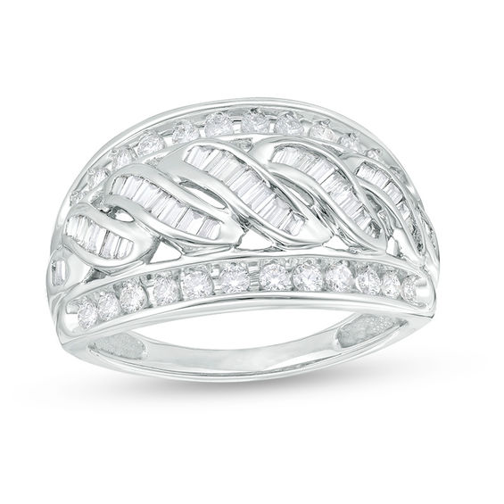 3/4 CT. T.w. Baguette and Round Diamond Twist Ring in 10K White Gold