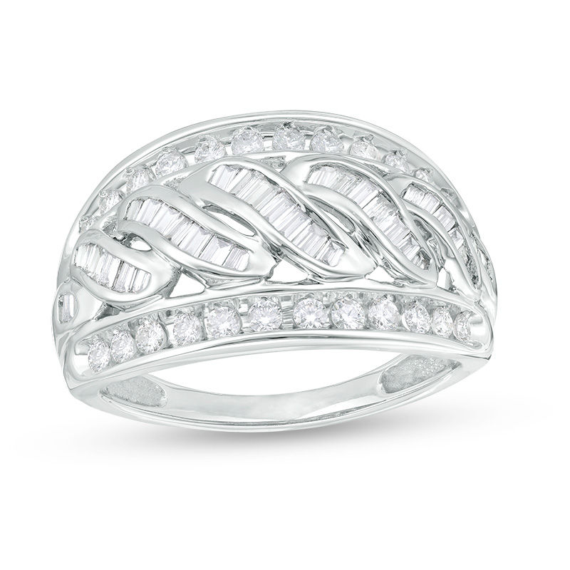 Main Image 1 of 3/4 CT. T.W. Baguette and Round Diamond Twist Ring in 10K White Gold