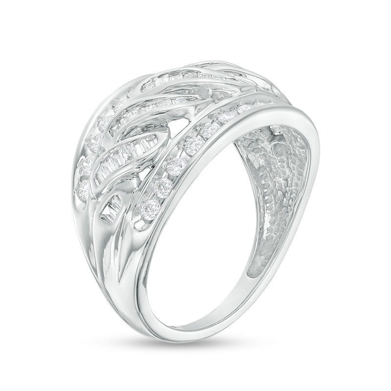 Main Image 3 of 3/4 CT. T.W. Baguette and Round Diamond Twist Ring in 10K White Gold