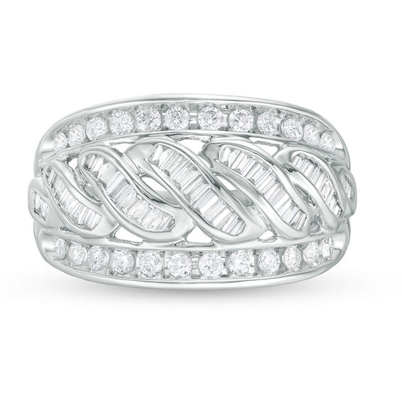 3/4 CT. T.w. Baguette and Round Diamond Twist Ring in 10K White Gold