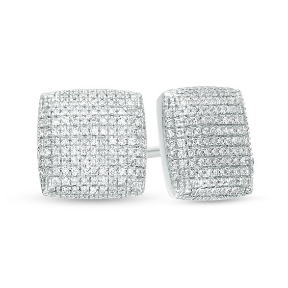 1/2 CT. T.W. Composite Diamond Square Button Stud Earrings in 10K White Gold 1/2 CT. T.W. Composite Diamond Square Button Stud Earrings in 10K White Gold