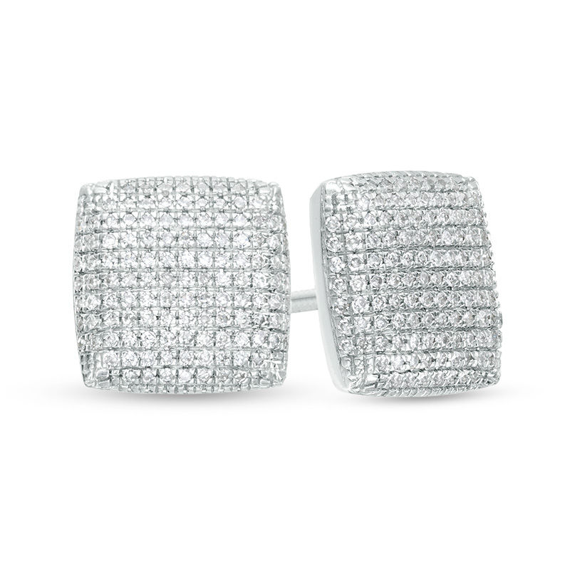 Main Image 1 of 1/2 CT. T.W. Composite Diamond Square Button Stud Earrings in 10K White Gold