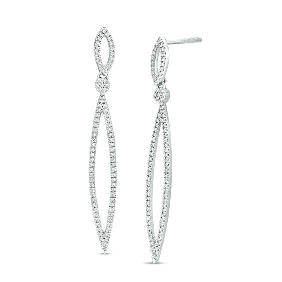 1/3 CT. T.w. Diamond Elongated Marquise Drop Earrings in 10K White Gold