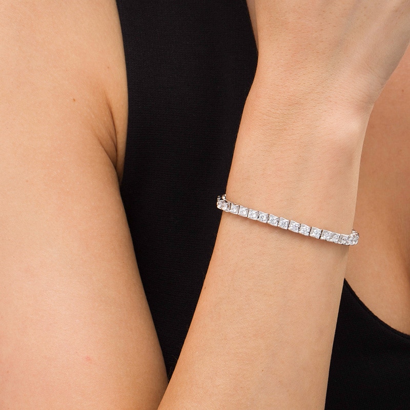 Main Image 2 of 3 CT. T.W. Diamond Square-Shaped Swirl Frame Tennis Bracelet in 10K White Gold