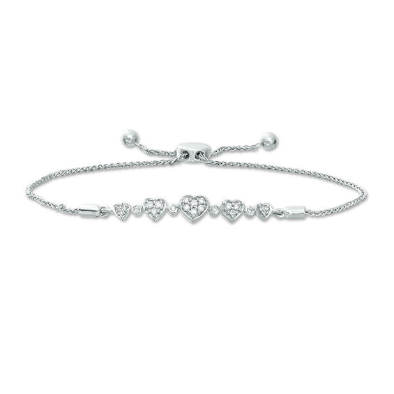 1/6 CT. T.w. Diamond Hearts Bolo Bracelet in Sterling Silver - 9.5"