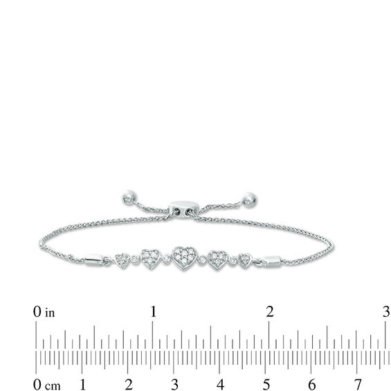 1/6 CT. T.w. Diamond Hearts Bolo Bracelet in Sterling Silver - 9.5"