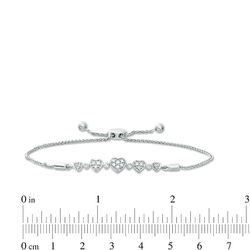 Main Image 3 of 1/6 CT. T.W. Diamond Hearts Bolo Bracelet in Sterling Silver - 9.5"