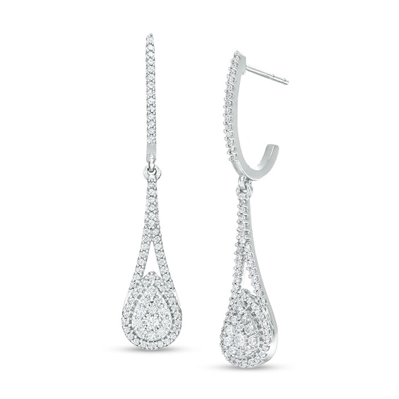 1/2 CT. T.w. Pear-Shaped Multi-Diamond Teardrop-Shaped Frame Drop Frame Earrings in 10K White Gold