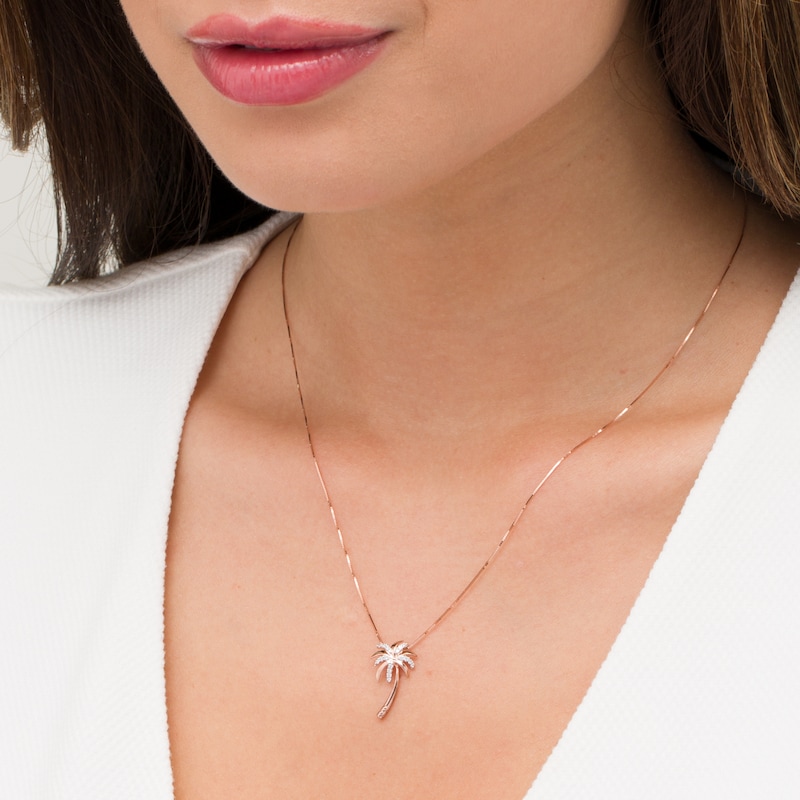 Main Image 2 of 1/10 CT. T.W. Diamond Palm Tree Pendant in 10K Rose Gold