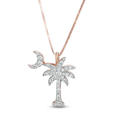 14k Yellow Gold or White Gold or Two-Tone Palm Tree with Crescent Moon Pendant Necklace 14k Yellow Gold or White Gold or Two-Tone Palm Tree with Crescent Moon Pendant Necklace