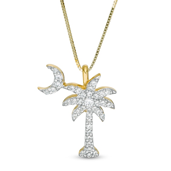1/6 CT. T.w. Diamond Palm Tree with Moon Pendant in 14K Gold