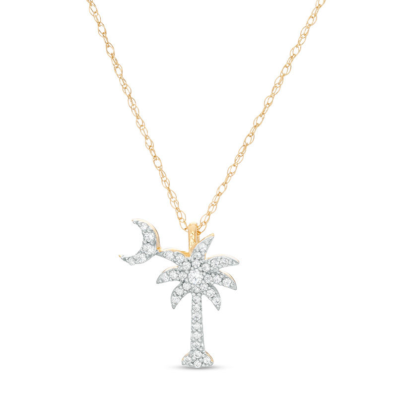 1 6 CT. T.W. Diamond Palm Tree with Moon Pendant in 14K Gold Zales