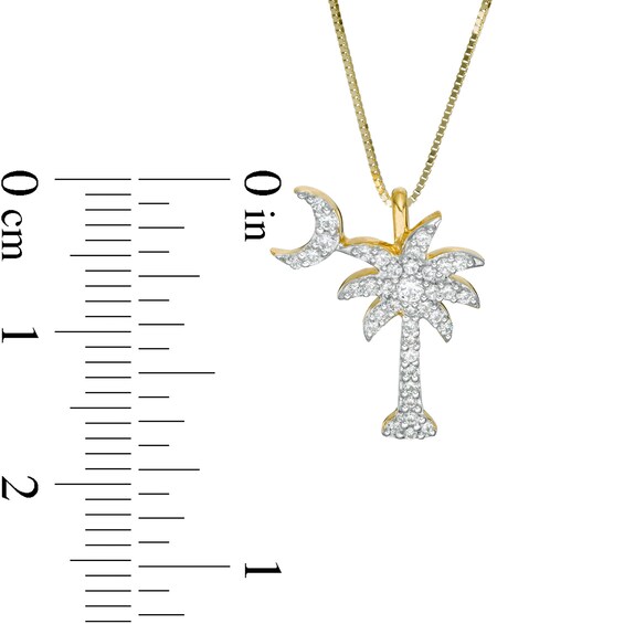 1/6 CT. T.w. Diamond Palm Tree with Moon Pendant in 14K Gold