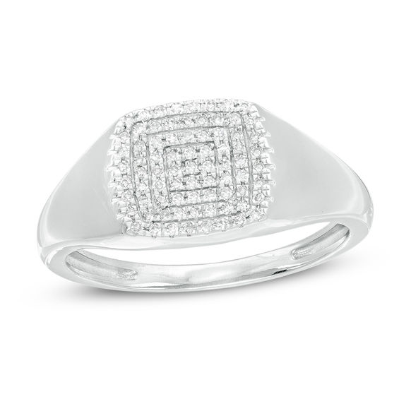 1/6 CT. T.W. Composite Diamond Cushion Signet Ring in 10K White Gold ...