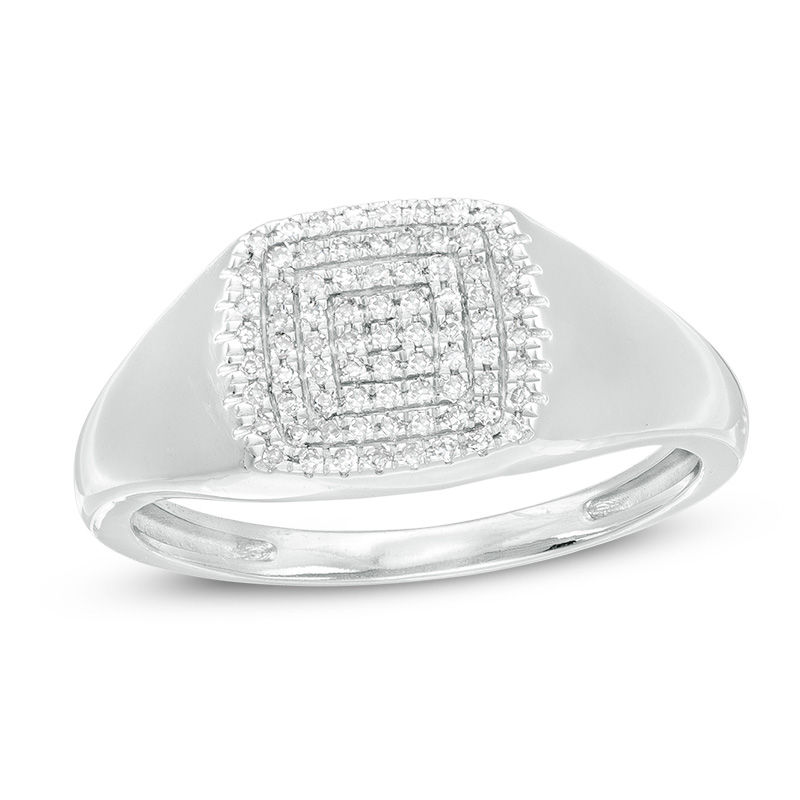 Main Image 1 of 1/6 CT. T.W. Composite Diamond Cushion Signet Ring in 10K White Gold