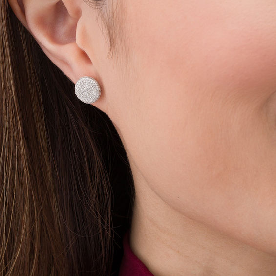 1/2 CT. T.w. Composite Diamond Button Stud Earrings in 10K White Gold