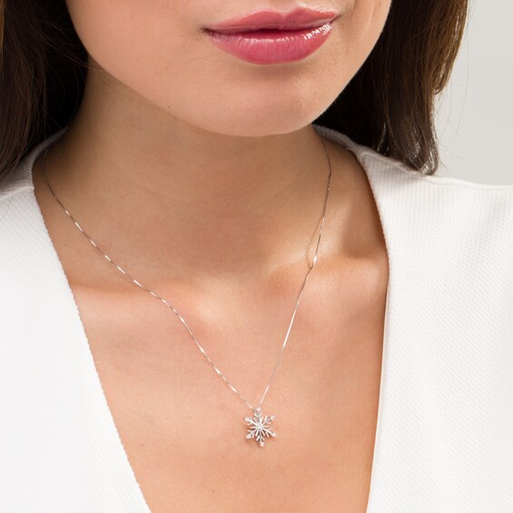1/10 CT. T.w. Diamond Snowflake Pendant in 10K White Gold